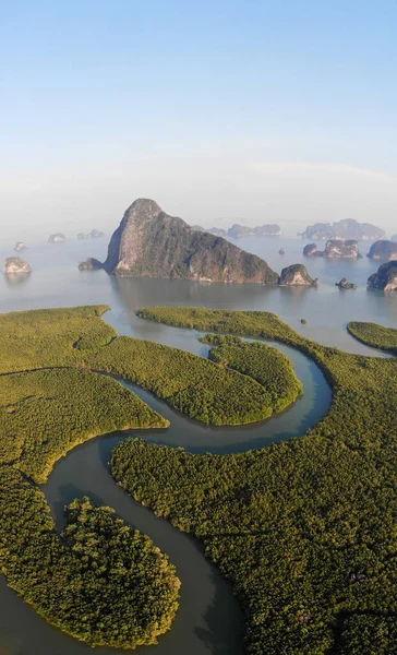 Aerial view over Phangnga Bay Thailand Phangnga, drone view over the lagoon during sunset — Stockfoto