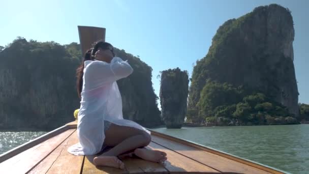 Phangnga Bay Thailandia, James Bond Island Thailandia la gente visita la spiaggia tropicale — Video Stock