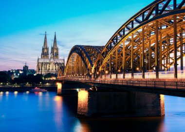 Koln Germany city skyline, Cologne skyline during sunset ,Cologne bridge with cathedral Germany Europe