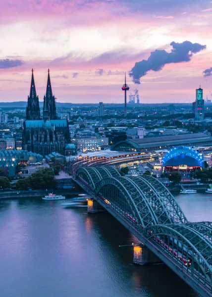 Koln Germany city skyline, Cologne skyline during sunset ,Cologne bridge with cathedral Germany Europe — Stock Fotó