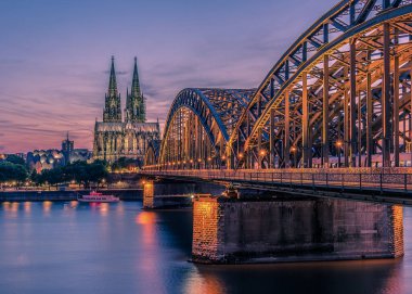 Koln Germany city skyline, Cologne skyline during sunset ,Cologne bridge with cathedral Germany Europe