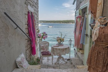 Rovinj Croatia, city village of Rovinj Croatia, colorful town with church and old historical house by the harbor