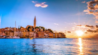 Rovinj Croatia, city village of Rovinj Croatia, colorful town with church and old historical house by the harbor