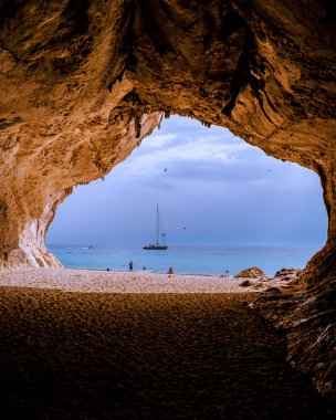 Sardinia Orosei coast Italy, people snorkling in the crystal clear ocean of Sardinia Italy