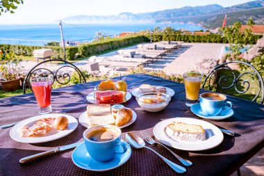 Sardinia Orosei coast Italy, breakfast with a view over the ocean of Sardinia Italy