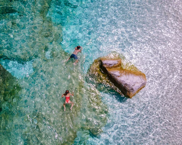 Sardinia Orosei coast Italy, people snorkling in the crystal clear ocean of Sardinia Italy — Stok fotoğraf