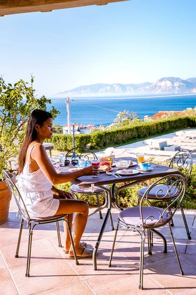 Sardinia Orosei coast Italy, breakfast with a view over the ocean of Sardinia Italy — Stok fotoğraf