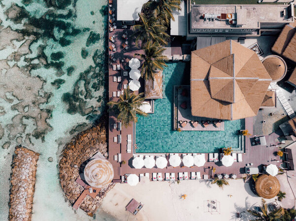 Praslin tropical island Seychelles, drone view above tropical Island Seychelles
