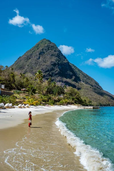St Lucia Caribbean, woman on vacation at the tropical Island of Saint Lucia — Stockfoto
