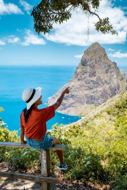 St Lucia Caribbean, woman on vacation at the tropical Island of Saint Lucia