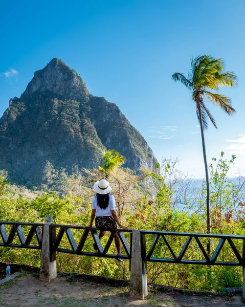 St Lucia Caribbean, woman on vacation at the tropical Island of Saint Lucia — ストック写真