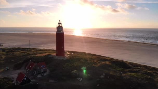 Faro di Texel durante il tramonto Paesi Bassi Dutch Island Texel — Video Stock