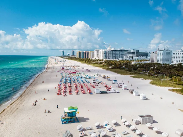 Miami Beach Floryda, widok z lotu ptaka plaża Miami, widok z drona na plaży Miami — Zdjęcie stockowe