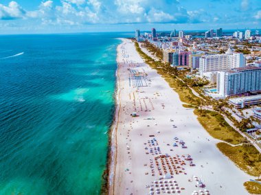 Miami Beach Florida, Miami plajı, Sout Beach Miami 'de insansız hava aracı manzarası.
