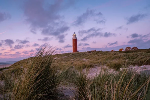 Vuurtoren Texel bij zonsondergang Nederlands eiland Texel — Stockfoto