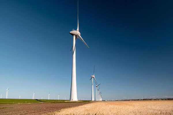 Offshore Windmill farm in the ocean Westermeerwind park , windmills isolated at sea on a beautiful bright day Netherlands Flevoland Noordoostpolder