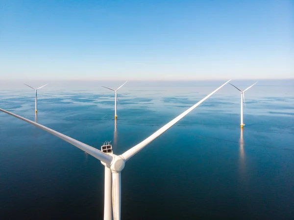 Wind turbine from aerial view, Drone view at windpark westermeerdijk a windmill farm in the lake IJsselmeer the biggest in the Netherlands,Sustainable development, renewable energy — Stock Photo, Image