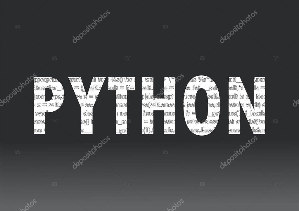 Python language sign. Vector illustration. Python programming language on a black background