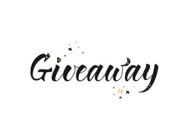 Sosyal medya yarışmaları ve özel teklifler için bağış pankartı. beyaz arkaplanda siyah mürekkep fırçası harfi.