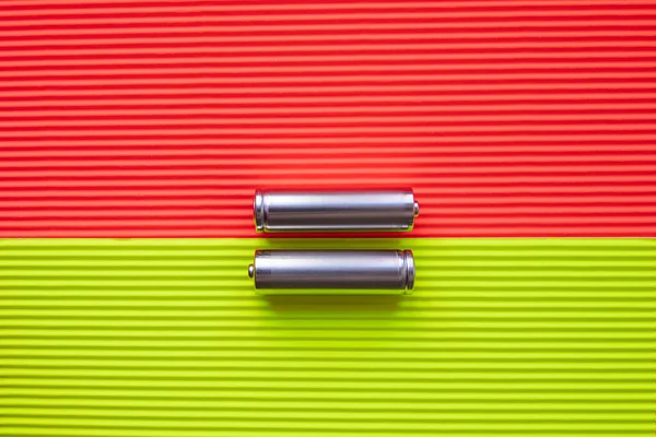 Two Gray Model Battery Red Green Background Each Battery Its Royalty Free Stock Images