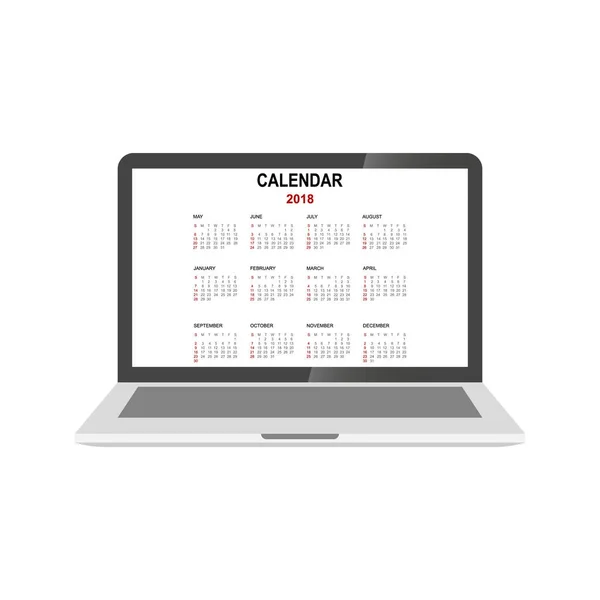 Kalender 2018 im Laptop — Stockvektor