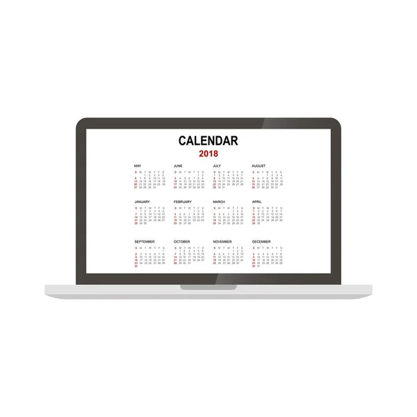 Kalender 2018 in laptop — Stockvector