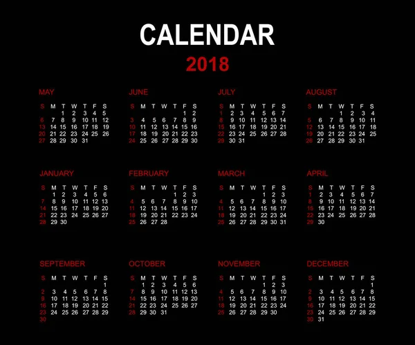 Calendario 2018 año nuevo aislado sobre fondo de bálsamo — Vector de stock