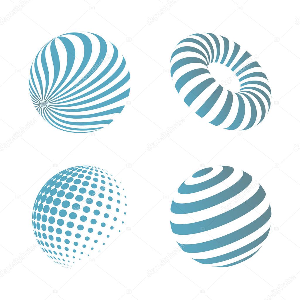 Striped 3d shapes logo set gradient colors