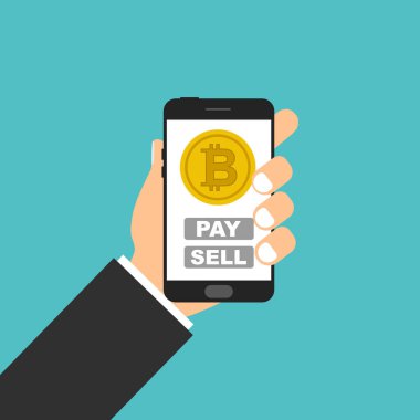 Smartphone elinde. Bitcoin kavramı