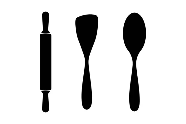 Utensilios de cocina utensilios icono conjunto — Archivo Imágenes Vectoriales