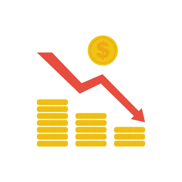 Pénzügyi Válság Koncepció Ikon Érmékkel Nyíllal — Stock Vector