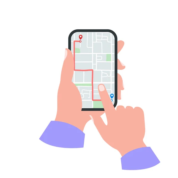 Smartphone Mão Conceito Mapa Gps Com Pinos — Vetor de Stock