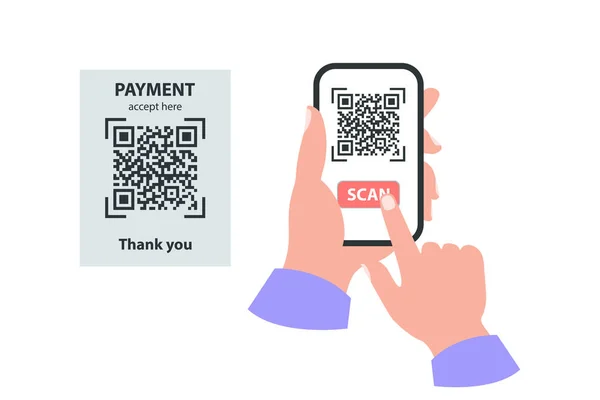 Smartphone Dans Votre Concept Main Scan Code Concept Paiement — Image vectorielle