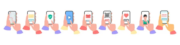 Smartphone Hand Concept Uiteenlopende Werkgroepen — Stockvector