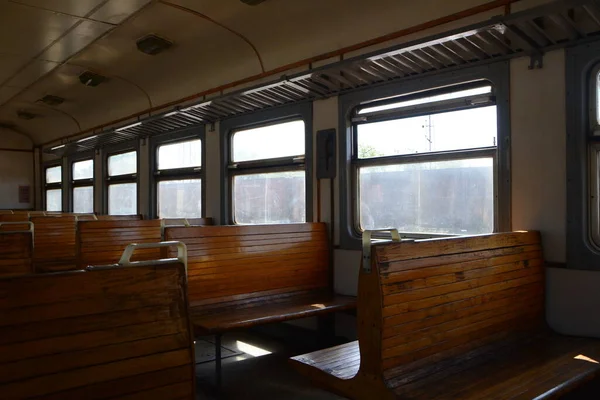 Interior Empty Old Passenger Railway Wagon — Stock Photo, Image