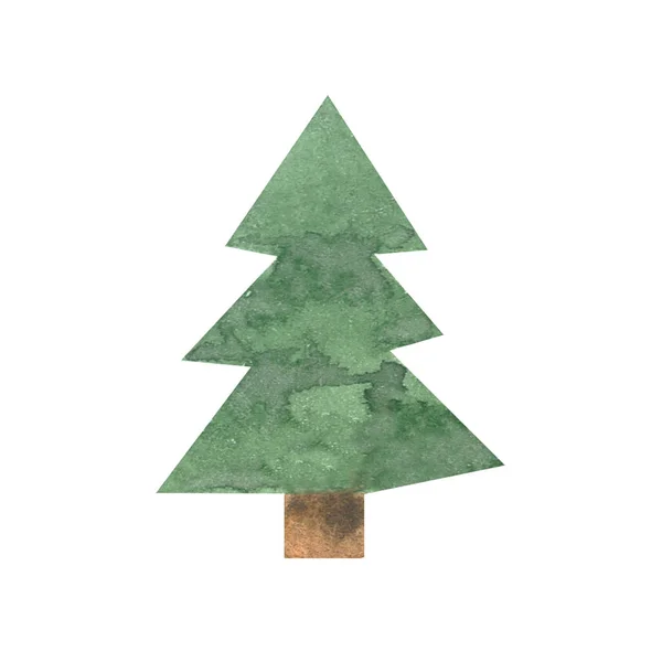 Watercolor green Christmas tree on white background. Isolated ha — Stock Photo, Image