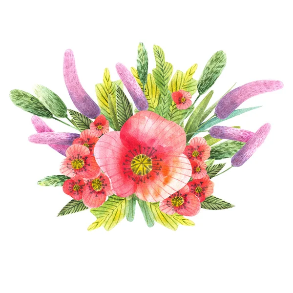 Malowana Kompozycja Akwareli Kwiatów Pastelowych Kolorach Element Projektowania Kartka Życzeniami — Zdjęcie stockowe