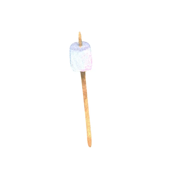 Watercolor illustration of warm Christmas marshmallow on a stick — Stock Photo, Image