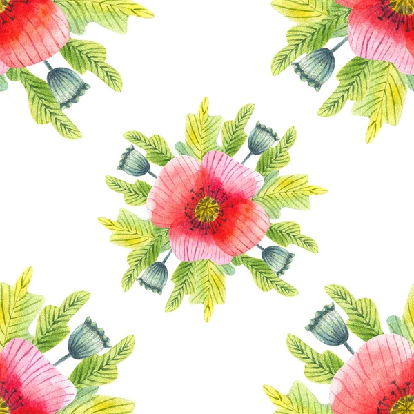 Painted Watercolor Composition Flowers Pastel Colors Seamless Pattern Element Design — Stock Photo, Image