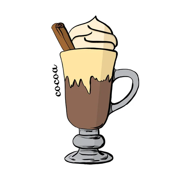 Glas Kakao Und Eine Tasse Kaffee Für Ein Café Menü — Stockvektor