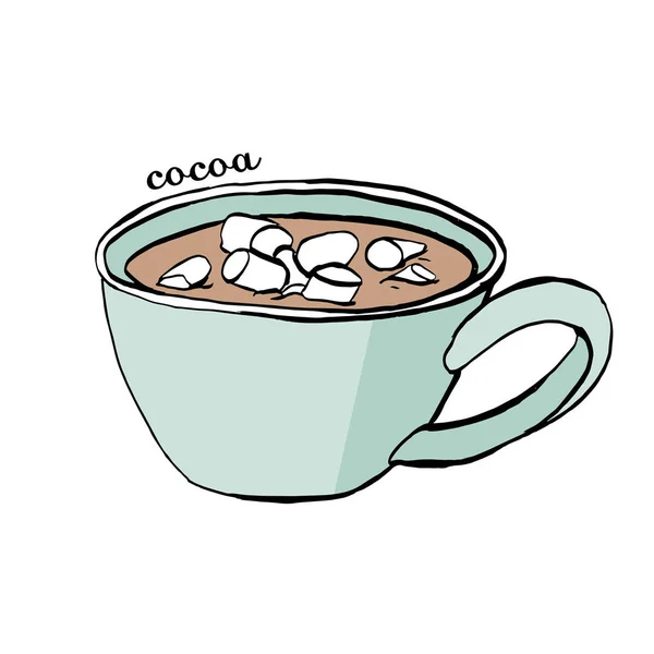 Copo Cacau Uma Xícara Café Com Marshmallows Para Menu Café —  Vetores de Stock