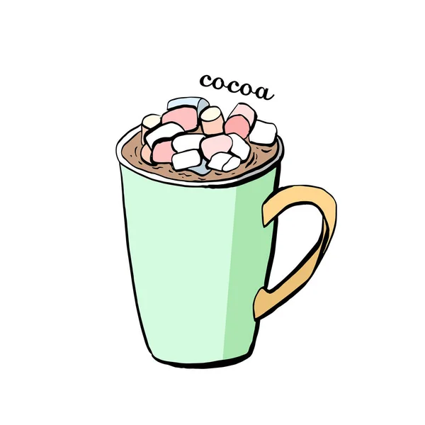 Glas Kakao Und Eine Tasse Kaffee Mit Marshmallows Für Ein — Stockvektor