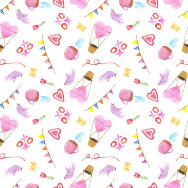 Watercolor seamless pattern with lovely animals. Cute illustrati