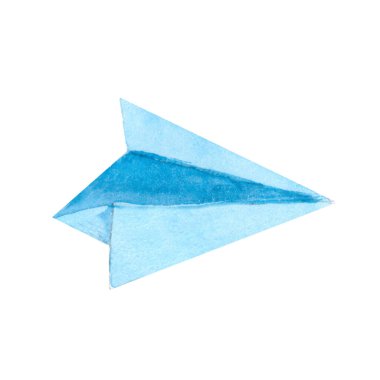 Blue watercolor paper airplane. Icon for business. Sending messa
