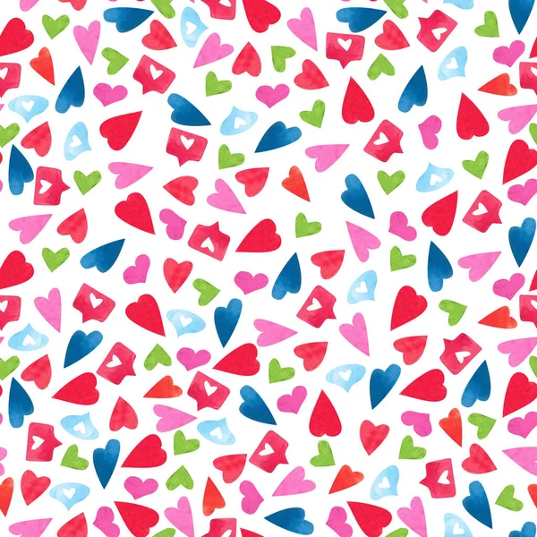 Multi-gekleurde harten en tag wolken naadloze patroon achtergrond. — Stockfoto