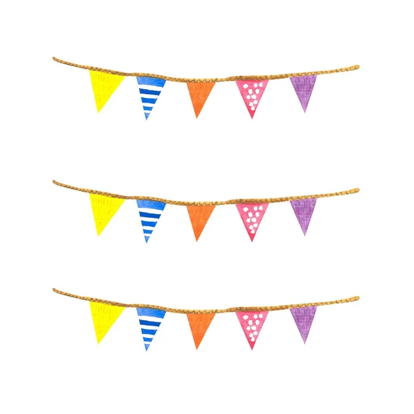 Watercolor vintage flags garlands set in vector. Party, baby roo — Stok fotoğraf