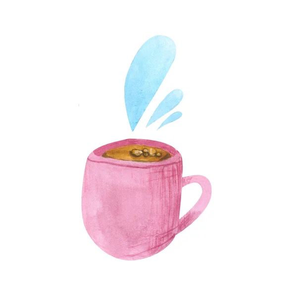 Tijd om thee te drinken. Koffiebeker, met de hand getekend - aquarel Illustrat — Stockfoto