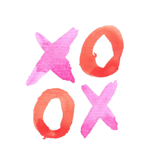 Text Xoxo on white background painted with watercolour brush. Sk