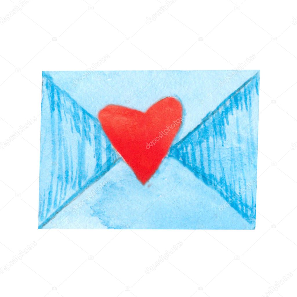 Old-fashioned vintage mail envelope with a heart painted in wate