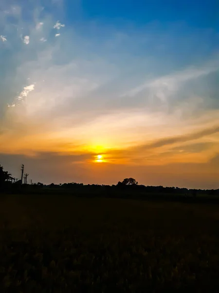 Sonnenuntergang Indische Dorf Landwirtschaft Land Und Sonnenlicht Und Gelb Weiße — Stockfoto